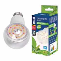 Больше о товаре Лампа светодиодная для растений (UL-00007405) Uniel E27 15W прозрачная LED-A60-15W/SPFB/E27/CL PLP30WH